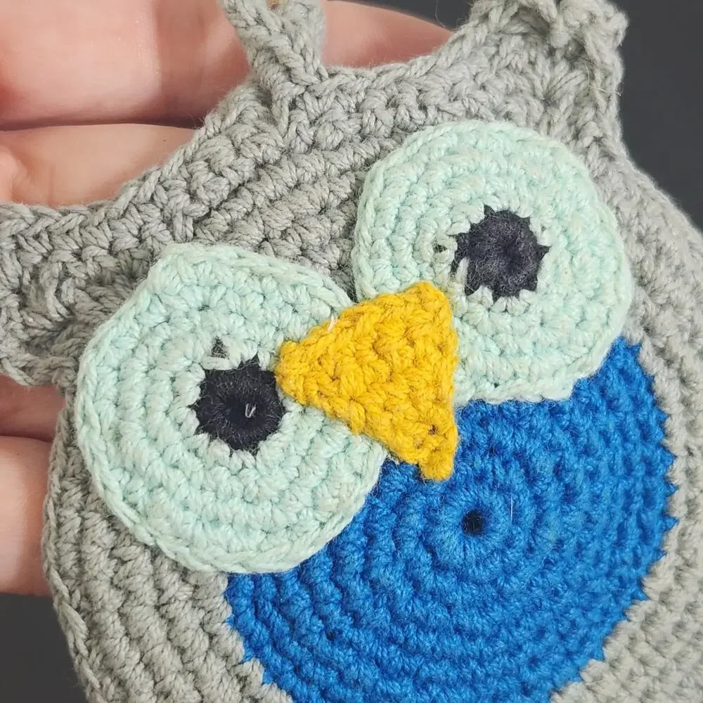 Vtg Handmade Owl Crocheted Cottage Decor Hot Pad Trivets Ornament Birds Grandma